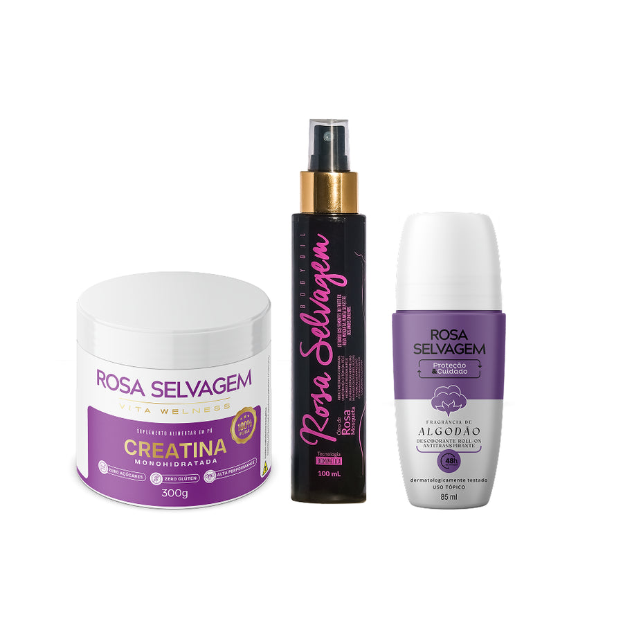 Kit Treino Óleo + Desodorante Algodão + Creatina